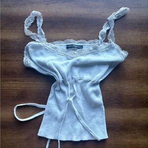 Brandy Melville White Lace Tank with Drawstring